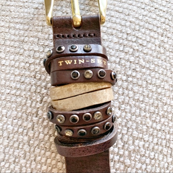 Twin-Set Simona Barbieri Brown Leather Belt Sz M - Picture 2 of 4